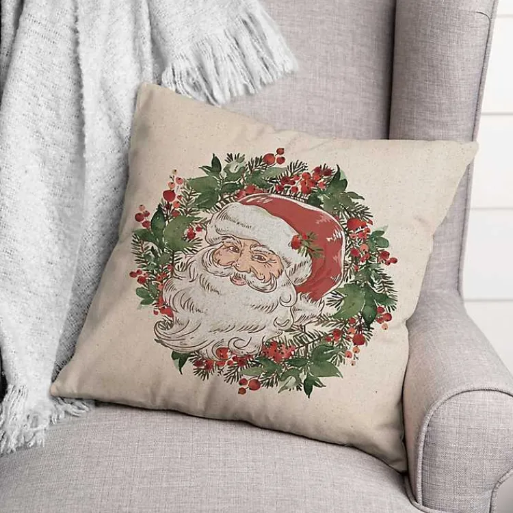 Christmas Pillows>Kirklands Home Vintage Santa Wreath Throw Pillow