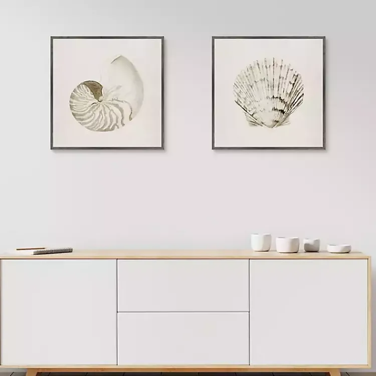 Kirklands Home Vintage Shells Framed Canvas Art Prints, Set of 2 Ivory