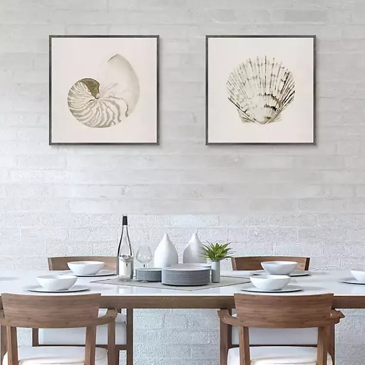 Kirklands Home Vintage Shells Framed Canvas Art Prints, Set of 2 Ivory