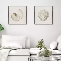 Kirklands Home Vintage Shells Framed Canvas Art Prints, Set of 2 Ivory