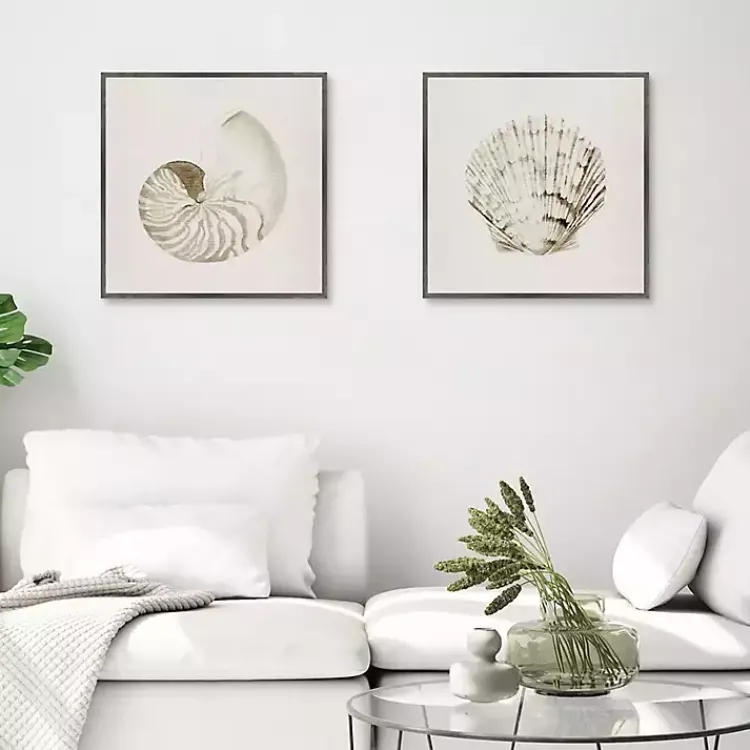 Kirklands Home Vintage Shells Framed Canvas Art Prints, Set of 2 Ivory
