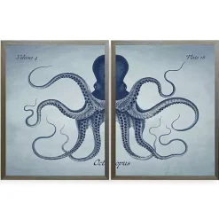 Kirklands Home Vintage Split Octopus Framed Art Prints, Set of 2 Blue Outlet