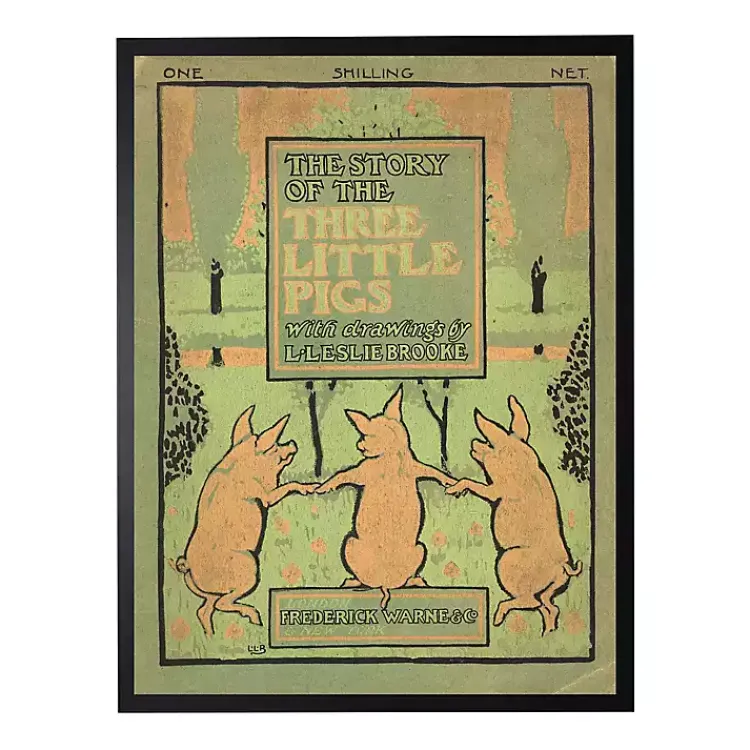 Kirklands Home Vintage Three Little Pigs Cover Framed Wall Art Green Clearance