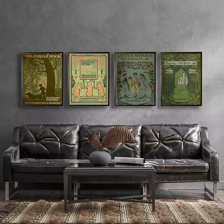 Kirklands Home Vintage Three Little Pigs Cover Framed Wall Art Green Clearance