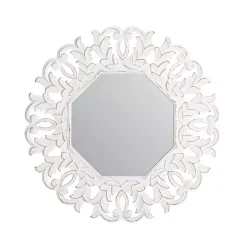 Kirklands Home Vintage White Carved Octagon Wall Mirror Outlet