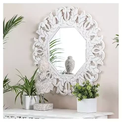 Kirklands Home Vintage White Carved Octagon Wall Mirror Outlet