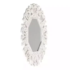 Kirklands Home Vintage White Carved Octagon Wall Mirror Outlet