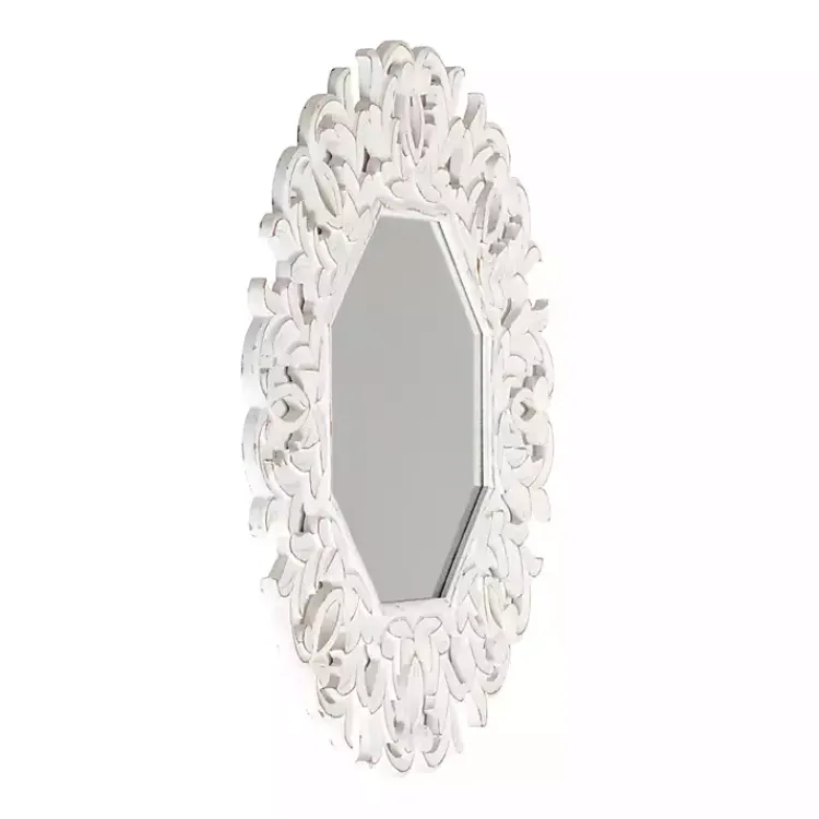 Kirklands Home Vintage White Carved Octagon Wall Mirror Outlet