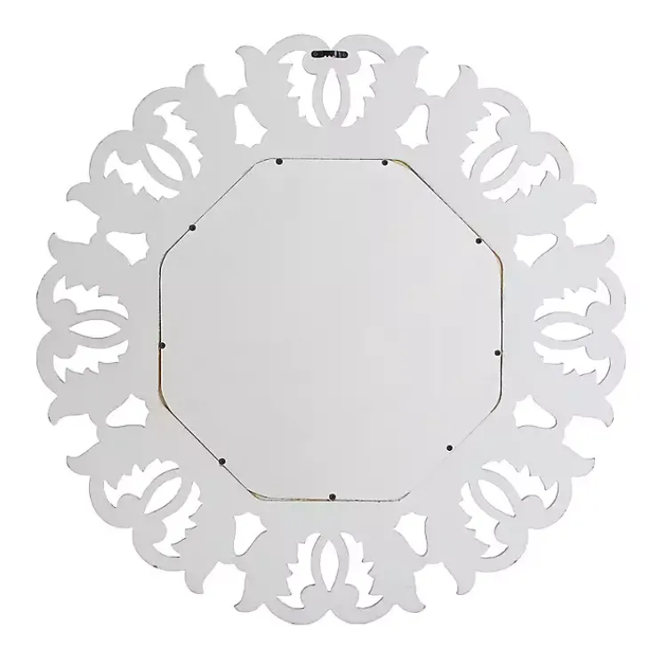 Kirklands Home Vintage White Carved Octagon Wall Mirror Outlet