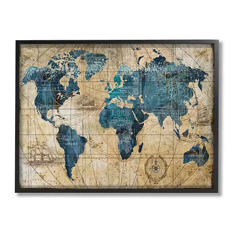 Kirklands Home Vintage World Map Framed Giclee Canvas Art Print Online