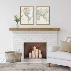 Kirklands Home Vintage World Map Framed Canvas Art, Set of 2 New