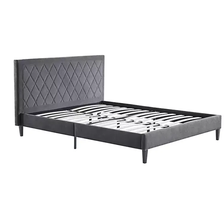 Kirklands Home Viv Charcoal Diamond Tufted Queen Bed Frame Gray Best