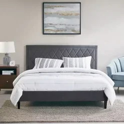 Kirklands Home Viv Charcoal Diamond Tufted Queen Bed Frame Gray Best