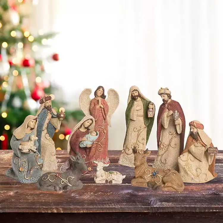 Christmas Decorations>Kirklands Home Waffle Weave 10-pc. Nativity Set Multi