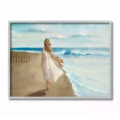 Kirklands Home Walk On The Beach Framed Canvas Art Print Blue Sale