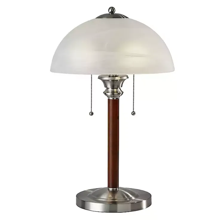 Kirklands Home Walnut Alabaster Frosted Glass Table Lamp White