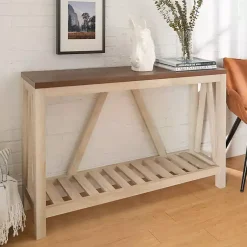 Kirklands Home Walnut and Whitewash A-Frame Console Table Ivory Hot
