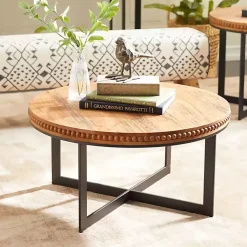 Kirklands Home Walnut Beaded Industrial Coffee Table Sale