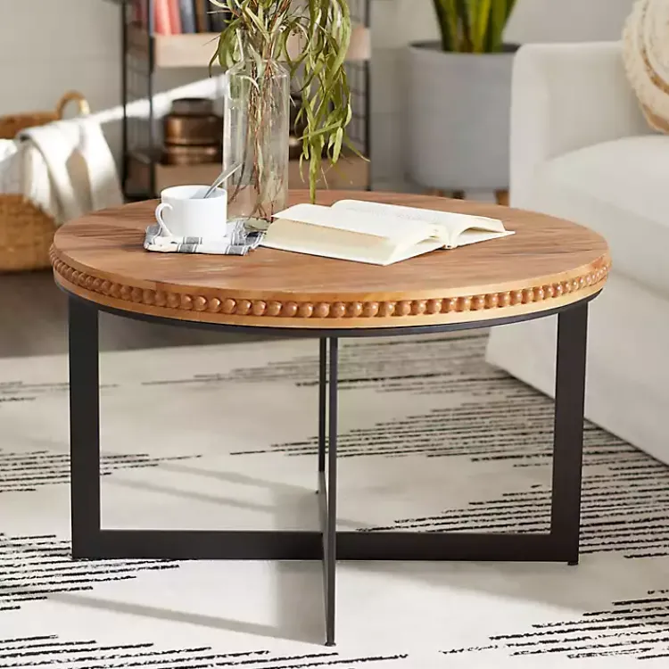 Kirklands Home Walnut Beaded Industrial Coffee Table Sale