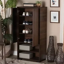 Kirklands Home Walnut Asymmetrical Shoe Storage Cabinet Brown Discount