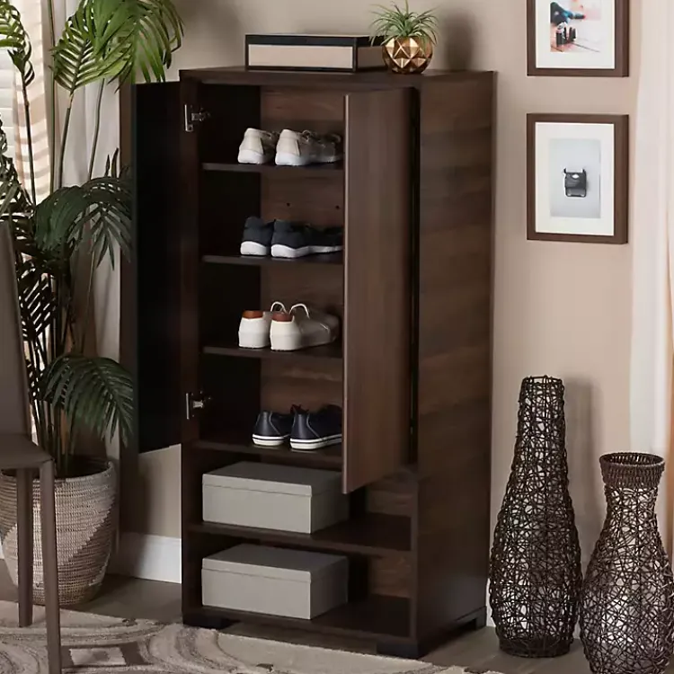 Kirklands Home Walnut Asymmetrical Shoe Storage Cabinet Brown Discount