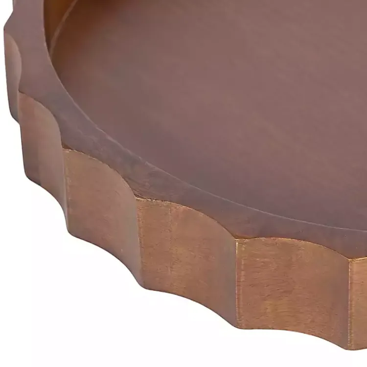 Decorative Trays>Kirklands Home Walnut Fluted Lissi Round Serving Tray Brown