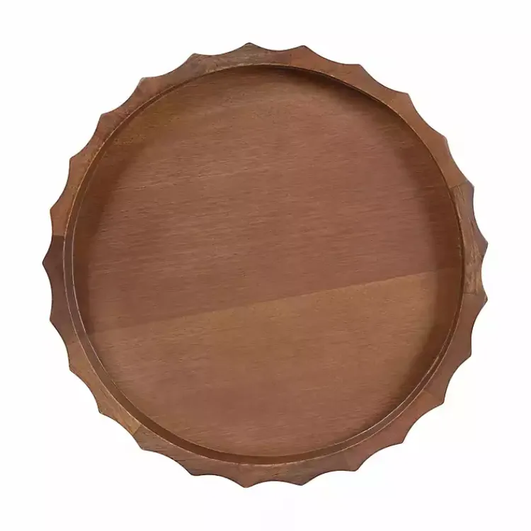 Decorative Trays>Kirklands Home Walnut Fluted Lissi Round Serving Tray Brown