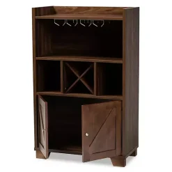 Kirklands Home Walnut Brown Open Shelf Wine Cabinet Sale