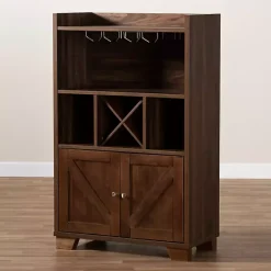Kirklands Home Walnut Brown Open Shelf Wine Cabinet Sale