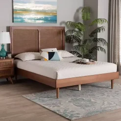 Kirklands Home Walnut Rattan Amelia Queen Bed Brown
