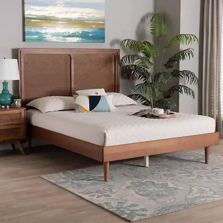 Kirklands Home Walnut Rattan Amelia Queen Bed Brown