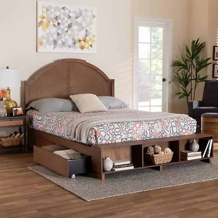 Kirklands Home Walnut Rattan Queen Storage Bed Brown Online