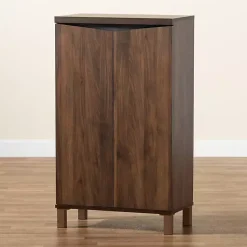 Kirklands Home Walnut Slim Shoe Storage Cabinet Brown New