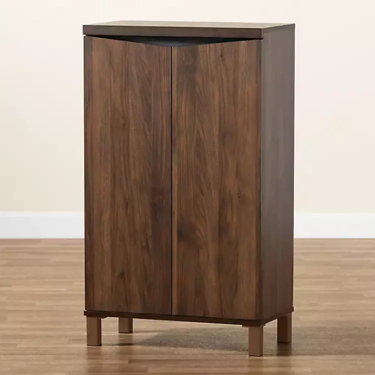 Kirklands Home Walnut Slim Shoe Storage Cabinet Brown New