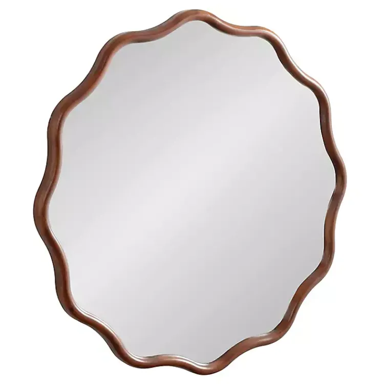 Kirklands Home Walnut Wavy Scallop Round Wall Mirror Brown Discount