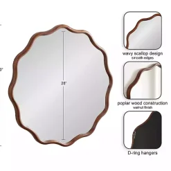 Kirklands Home Walnut Wavy Scallop Round Wall Mirror Brown Discount