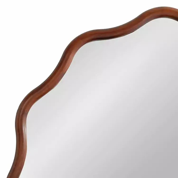Kirklands Home Walnut Wavy Scallop Round Wall Mirror Brown Discount