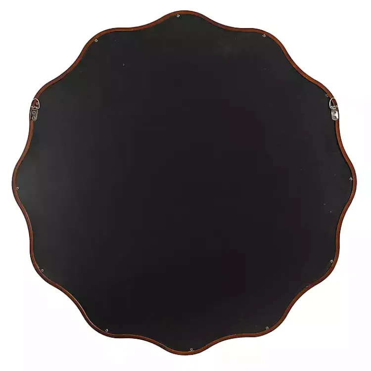 Kirklands Home Walnut Wavy Scallop Round Wall Mirror Brown Discount