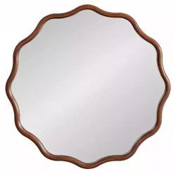 Kirklands Home Walnut Wavy Scallop Round Wall Mirror Brown Discount