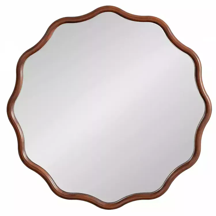 Kirklands Home Walnut Wavy Scallop Round Wall Mirror Brown Discount