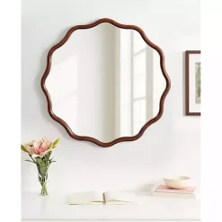 Kirklands Home Walnut Wavy Scallop Round Wall Mirror Brown Discount