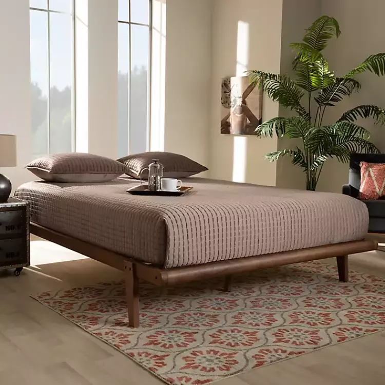 Kirklands Home Walnut Wood Full Platform Bed Brown New