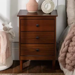 Kirklands Home Walnut 3-Drawer Wood Nightstand Brown Clearance