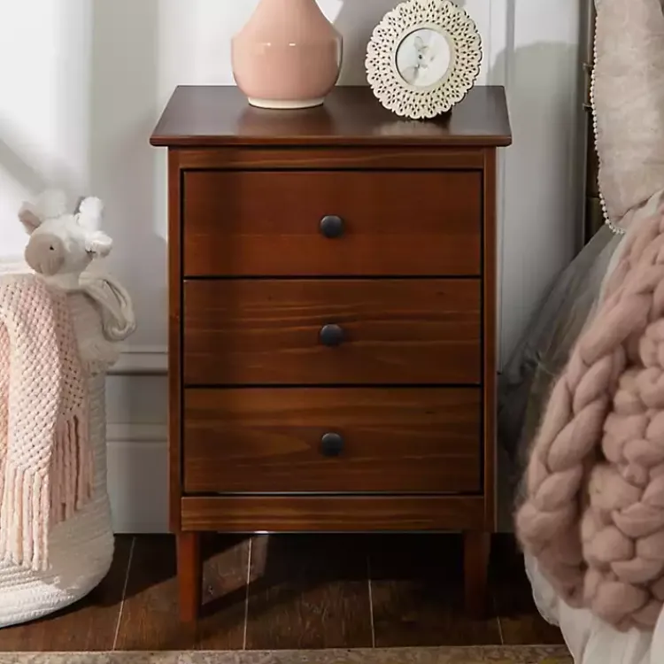 Kirklands Home Walnut 3-Drawer Wood Nightstand Brown Clearance