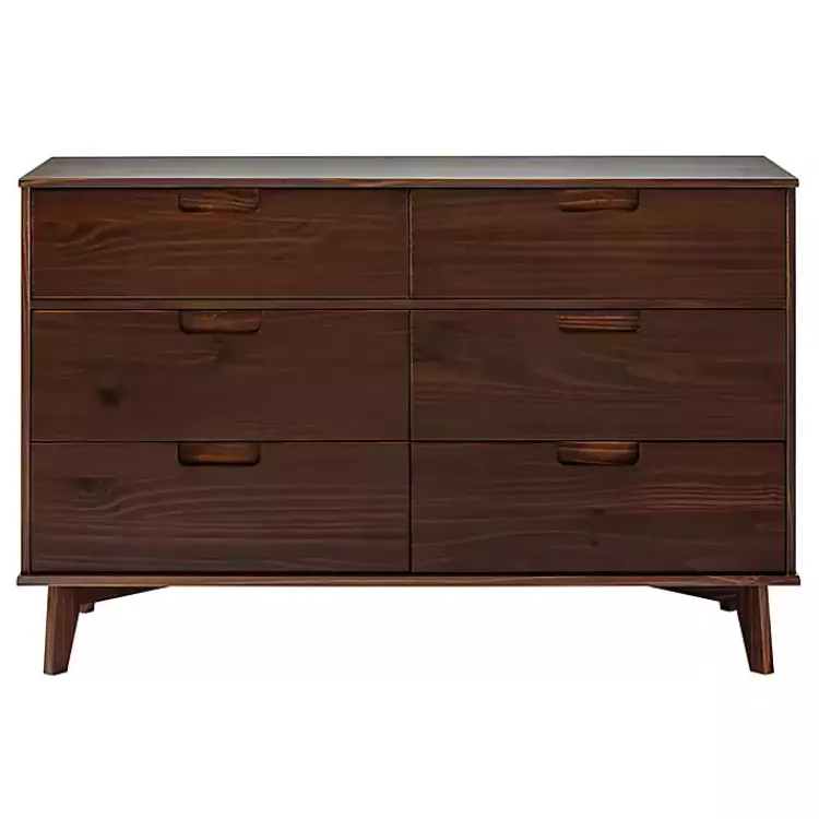 Kirklands Home Walnut Grooved Handle 6-Drawer Dresser Brown New