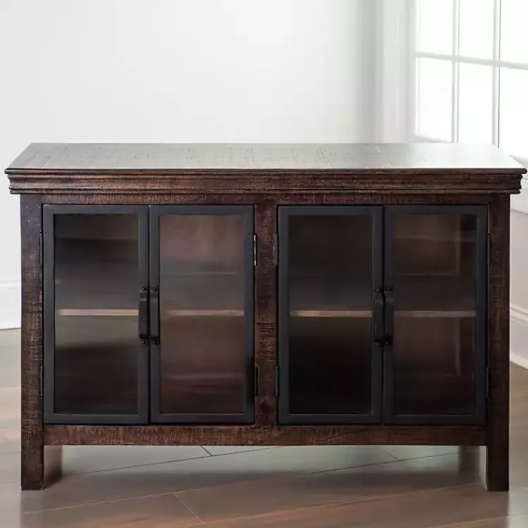 Kirklands Home Walnut Henry Cabinet with Glass Doors Brown Hot