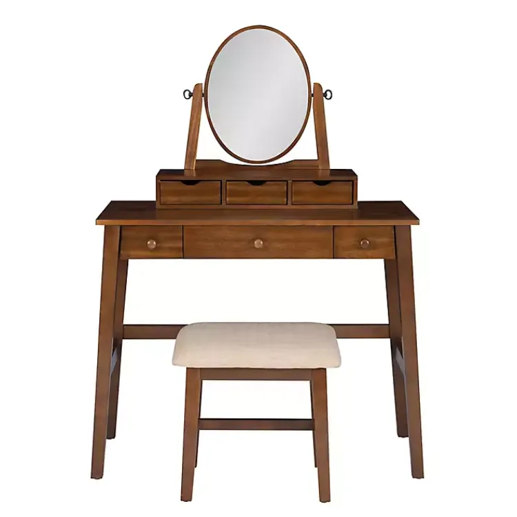 Kirklands Home Walnut Lorna Tilting Mirror 2-pc. Vanity Set Brown Clearance