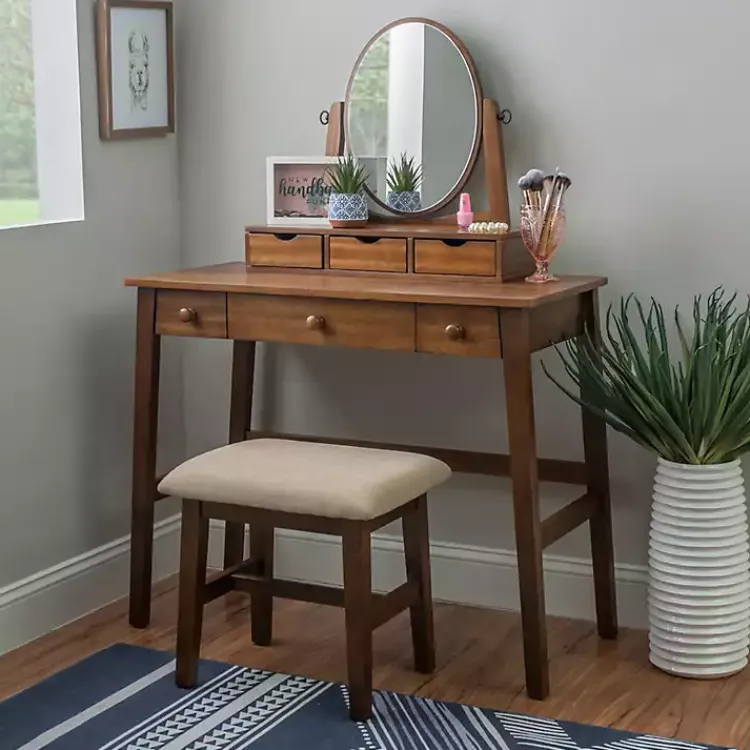 Kirklands Home Walnut Lorna Tilting Mirror 2-pc. Vanity Set Brown Clearance
