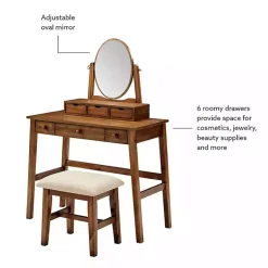 Kirklands Home Walnut Lorna Tilting Mirror 2-pc. Vanity Set Brown Clearance