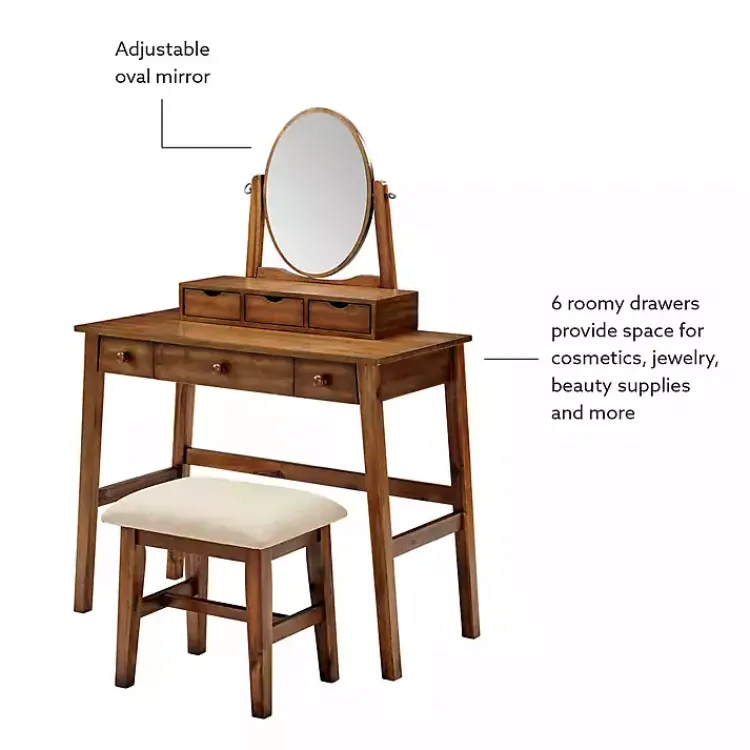 Kirklands Home Walnut Lorna Tilting Mirror 2-pc. Vanity Set Brown Clearance